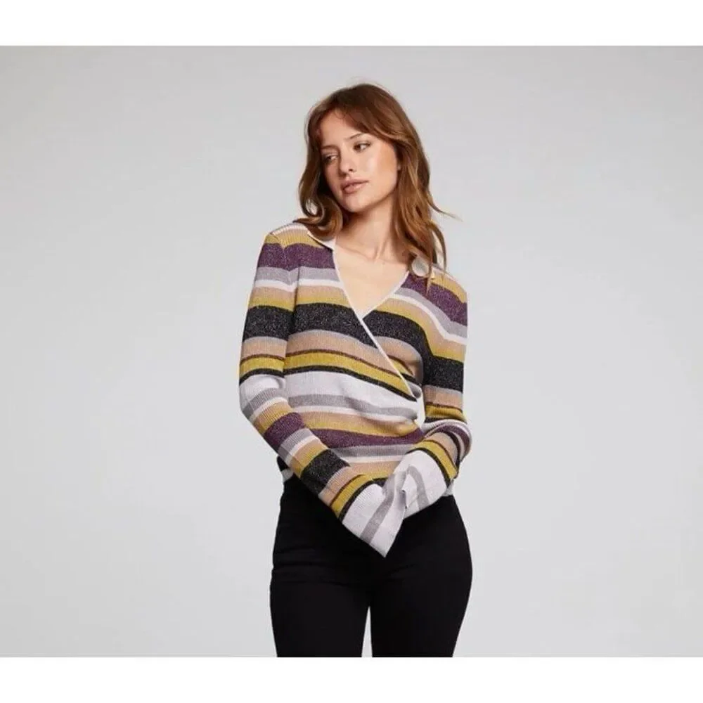 NEW Chaser Striped Flare Sleeve Top Winter Feminine Preppy Gossip Girl Chic - Picture 1 of 12